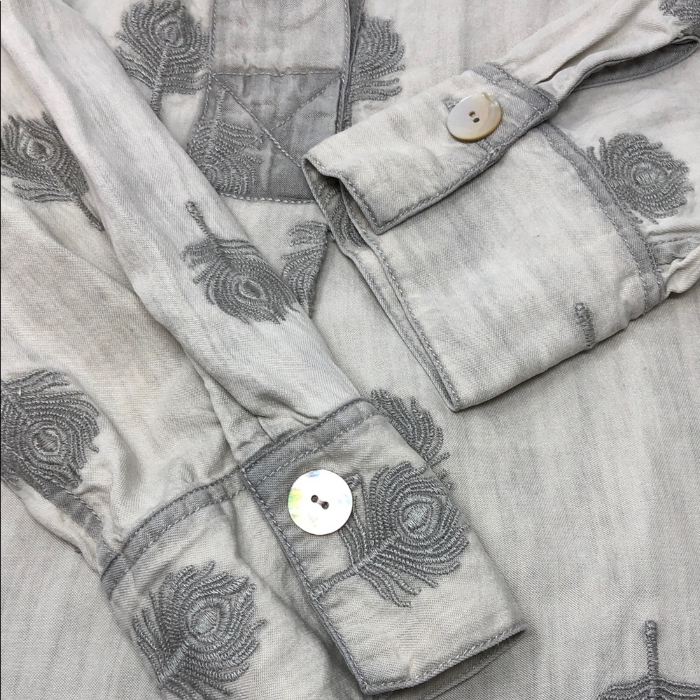 Soft Surroundings Shirt Dress Peacock Feather Embroidered Preppy Coastal Size L - Picture 6 of 11